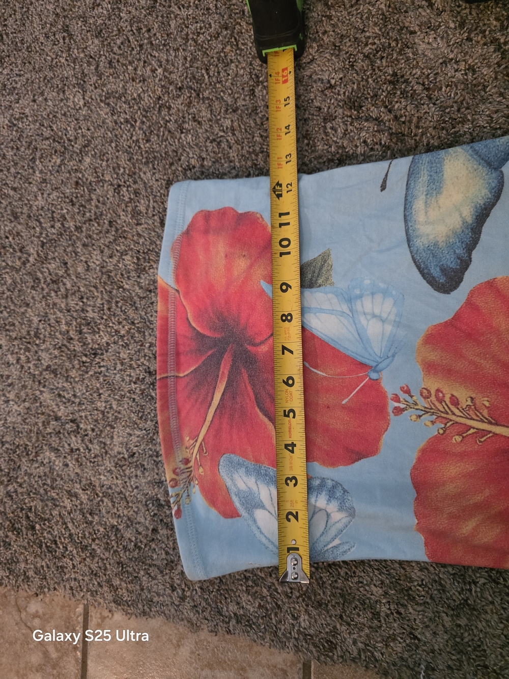 Floral Butterfly Crop Top - Light Blue with Red Hibiscus